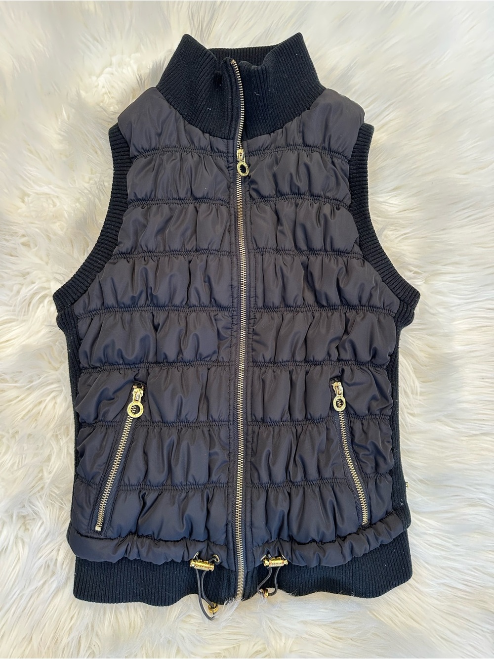 Calvin Klein Black Quilted Woman’s Puffer Vest with Gold Zippers